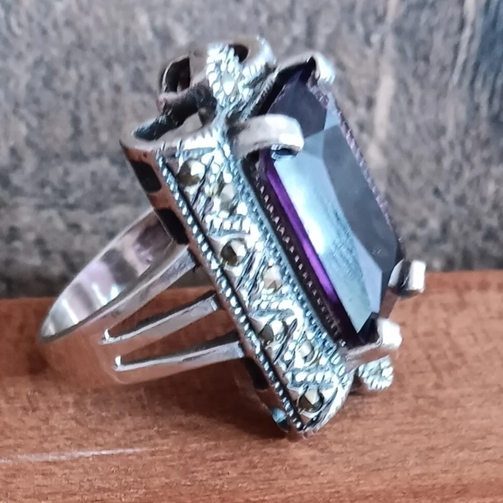 925 Silver Purple Crystal Ring